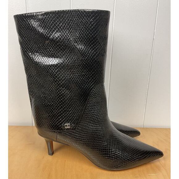 Franco Sarto Alberta Bootie in Black Lizard Womens Calf High Boots Kitten Heel - Picture 3 of 9